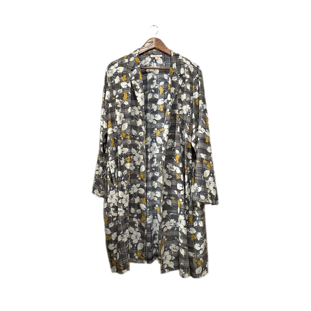 Gibson Latimer Duster Cardigan Womens Large Gray Plaid Floral‎ GLT13485-014